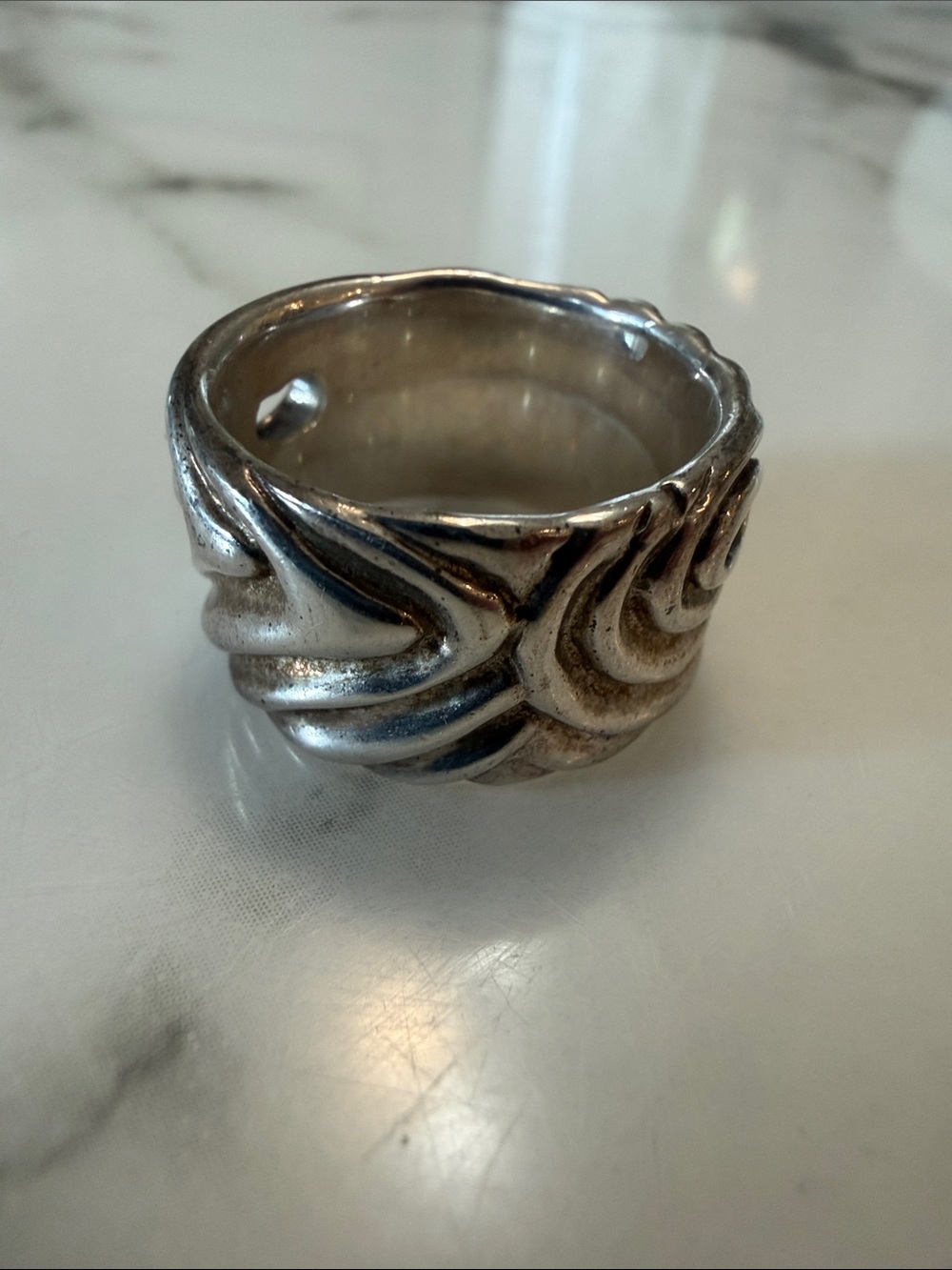 Sterling silver ring with organic swirl design, size 6.5-7